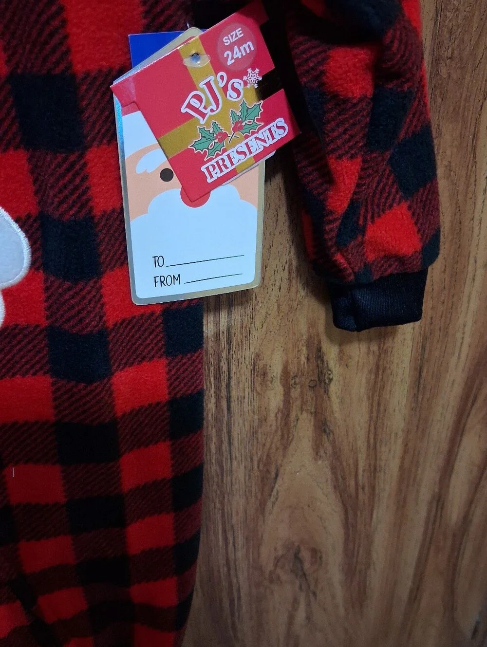 Kids Red and Black Buffalo Plaid Santa One-Piece Pajamas